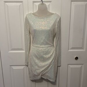 Windsor Sz 7/8 White Sequin LS Stretchy Dress GUC B928